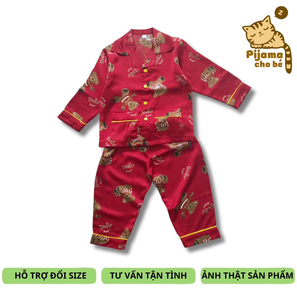 Bộ Pijama ngủ cho bé trai bé gái vải Lụa Satin mềm đẹp không nhăn Nhiều mẫu Thú vui nhộn size 10-40kg 1-9 tuồi