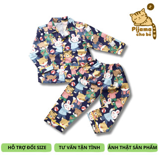Pijama dài cho bé vải cotton Thô mềm mịn hút mồ hôi hình Gấu thỏ đi học size cho bé 1-9 tuổi 10-40kg
