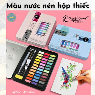 Màu nước giorgione hộp thiếc 36/48 màu tặng kèm bút nước, bút lông, bút chì ,giấy vẽ