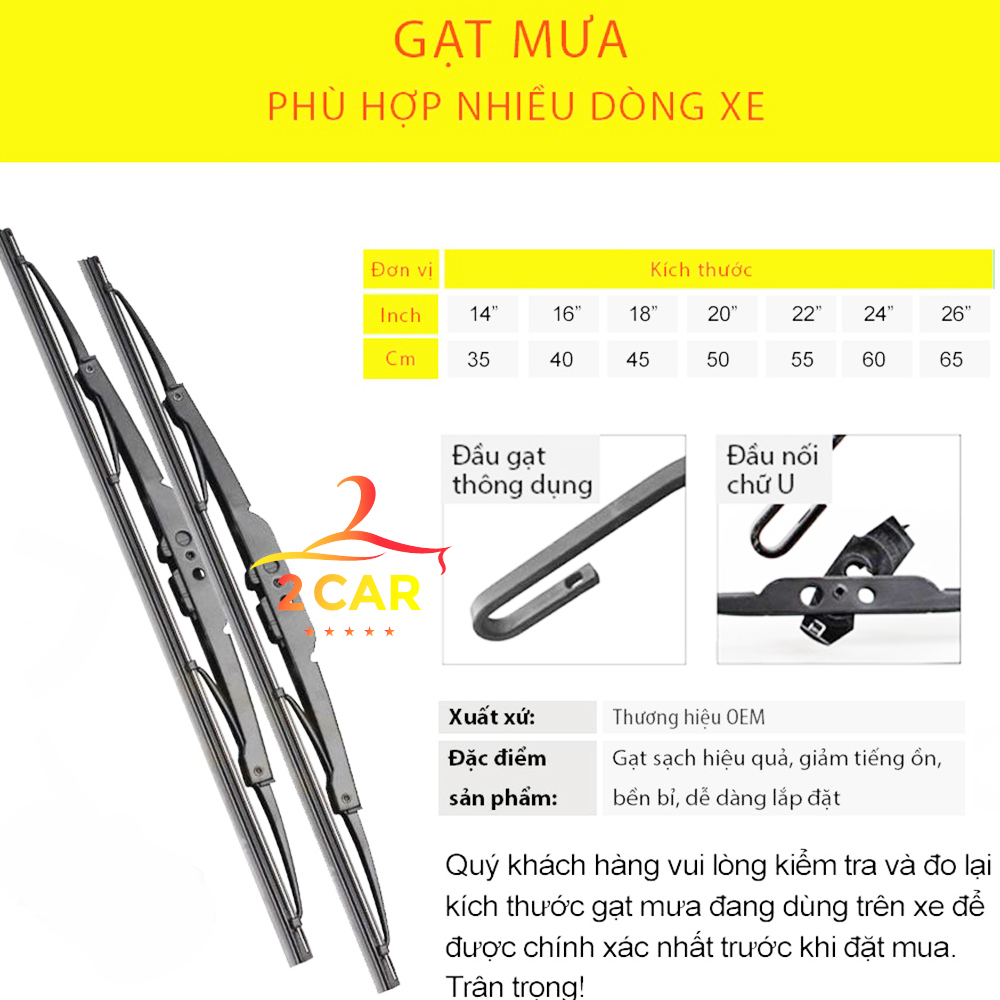 -Gạt Mưa Ô Tô Khung sắt lưỡi silicon, Dùng Các xe Hyundai i10, Getz, Santafe, Accent, Tucson, Kona, Elantra, Starex