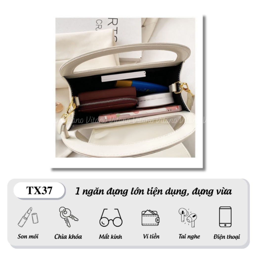 Túi cầm tay Vitano túi xách nữ đeo chéo hình bán nguyệt màu trơn thời trang cá tính TX37