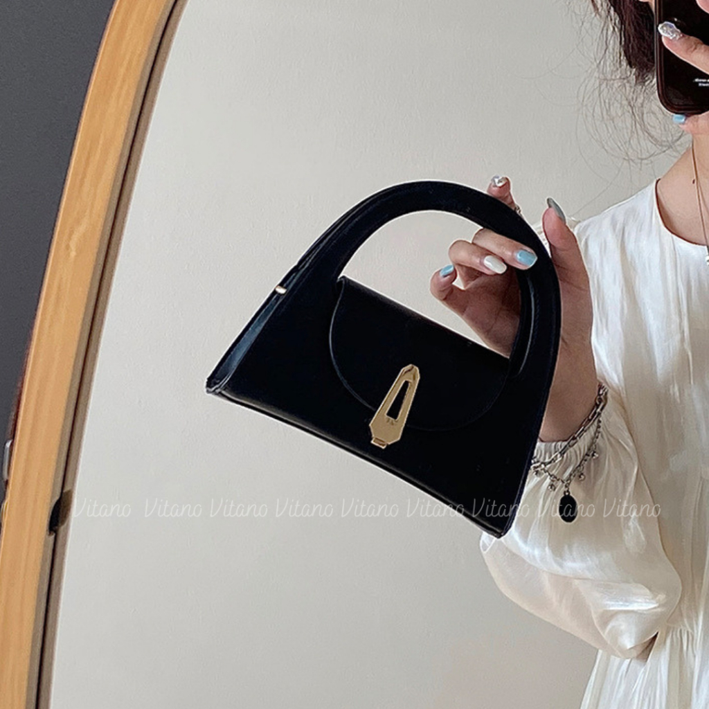 Túi cầm tay Vitano túi xách nữ đeo chéo hình bán nguyệt màu trơn thời trang cá tính TX37