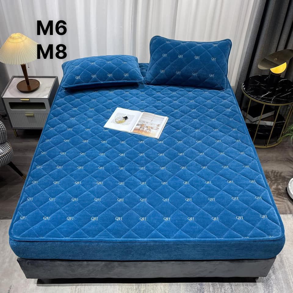 Ga gối nỉ nhung trải giường, thảm nỉ nhung trải giường M2T BEDDING bọc đệm cao tới 30cm