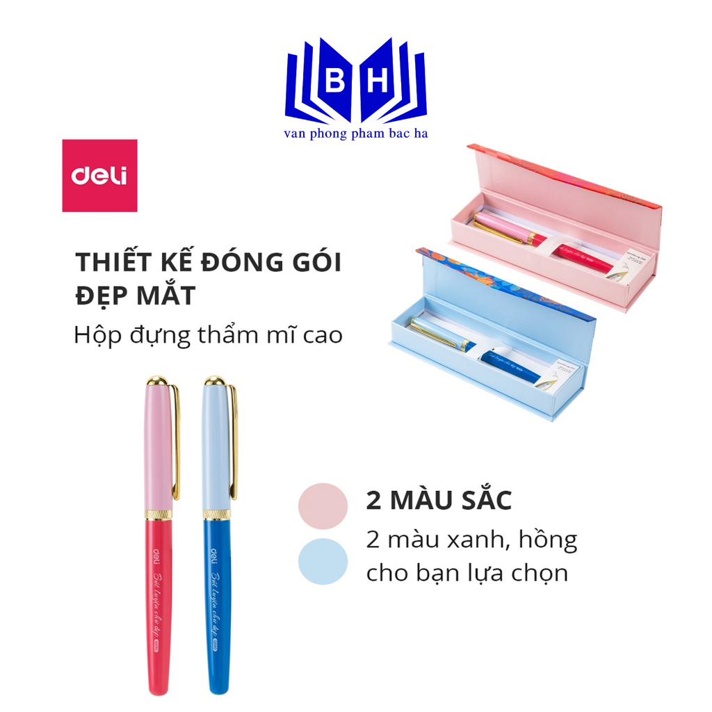 Bút máy kim loại Deli - Thiết kế trẻ trung, ngòi bút chất lượng cao, màu sắc hiện đại - Có hộp đựng - CQ890