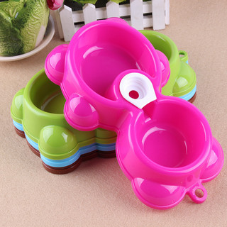 Bát đôi gắn bình nước tự động hình gấu cho chó mèo, gắn được nhiều loại chai nước uống nhựa