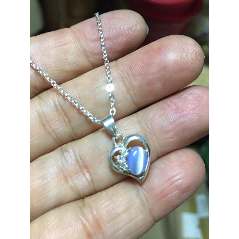 Dây chuyền bạc mặt phối đá trắng và đá mắt mèo si tuyển Nhật