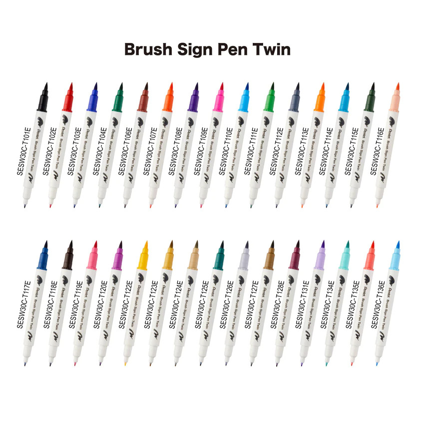 Bút Dạ Viết 2 Đầu Pentel Brush Sign Pen SESW30C | 30 Màu Sắc Đa Dạng | Phù Hợp Cho Vẽ và Viết Thư Pháp