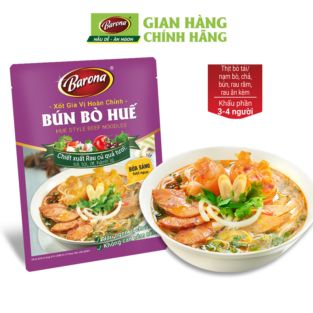 Combo 3 Gói Gia Vị Bún Bò Huế Barona 110g, Tặng 1 hũ Sate Tôm Siêu Ngon 110g