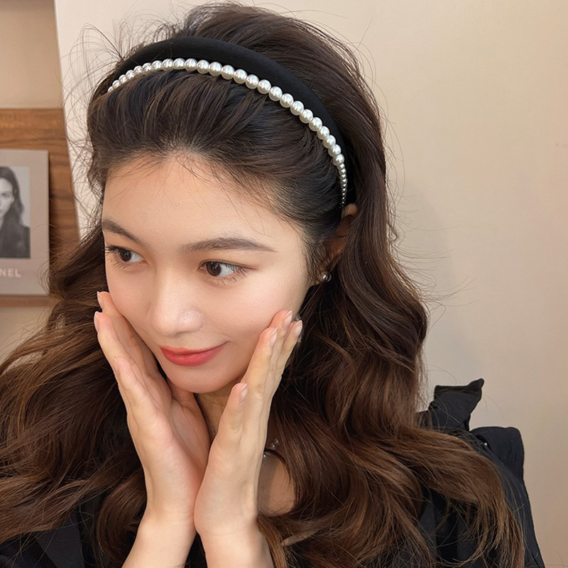 CX40 băng đô bờm tóc nữ vải voan trơn phối hạt châu