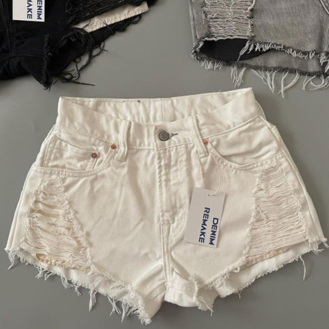 Quần short jean ÂU MỸ rách kiểu túi lòi, Quần short nữ vintage màu Trắng LE/VIS size XS-XXL - SEE STORE