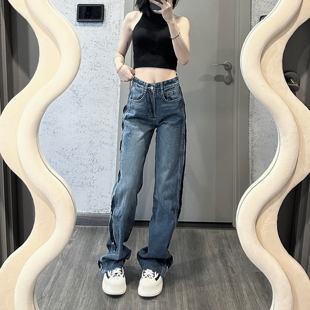 Quần jean nữ MUS ống rộng thiết kế đứng form cạp cao co giãn phong cách Hàn Quốc 1755 | BigBuy360 - bigbuy360.vn