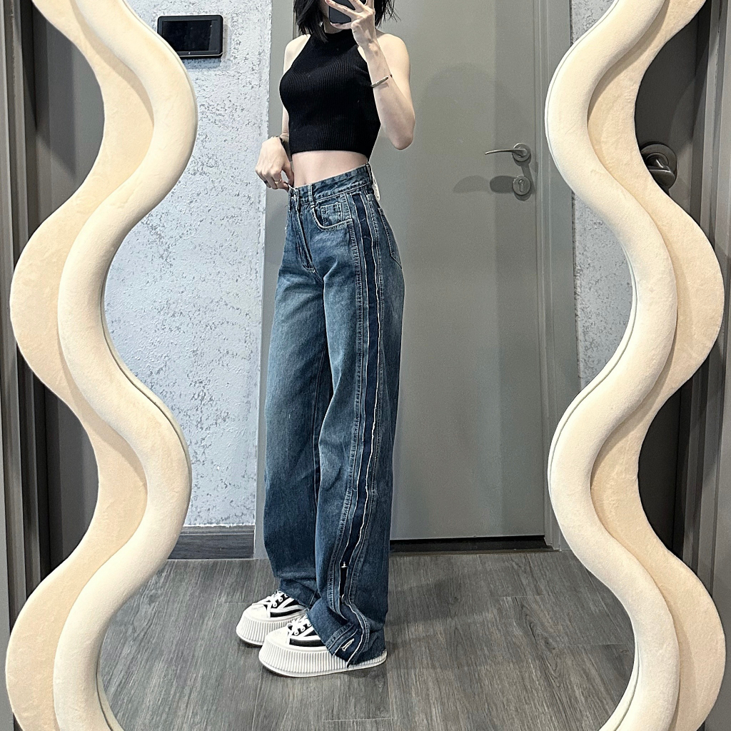 Quần jean nữ MUS ống rộng thiết kế đứng form cạp cao co giãn phong cách Hàn Quốc 1755 | BigBuy360 - bigbuy360.vn