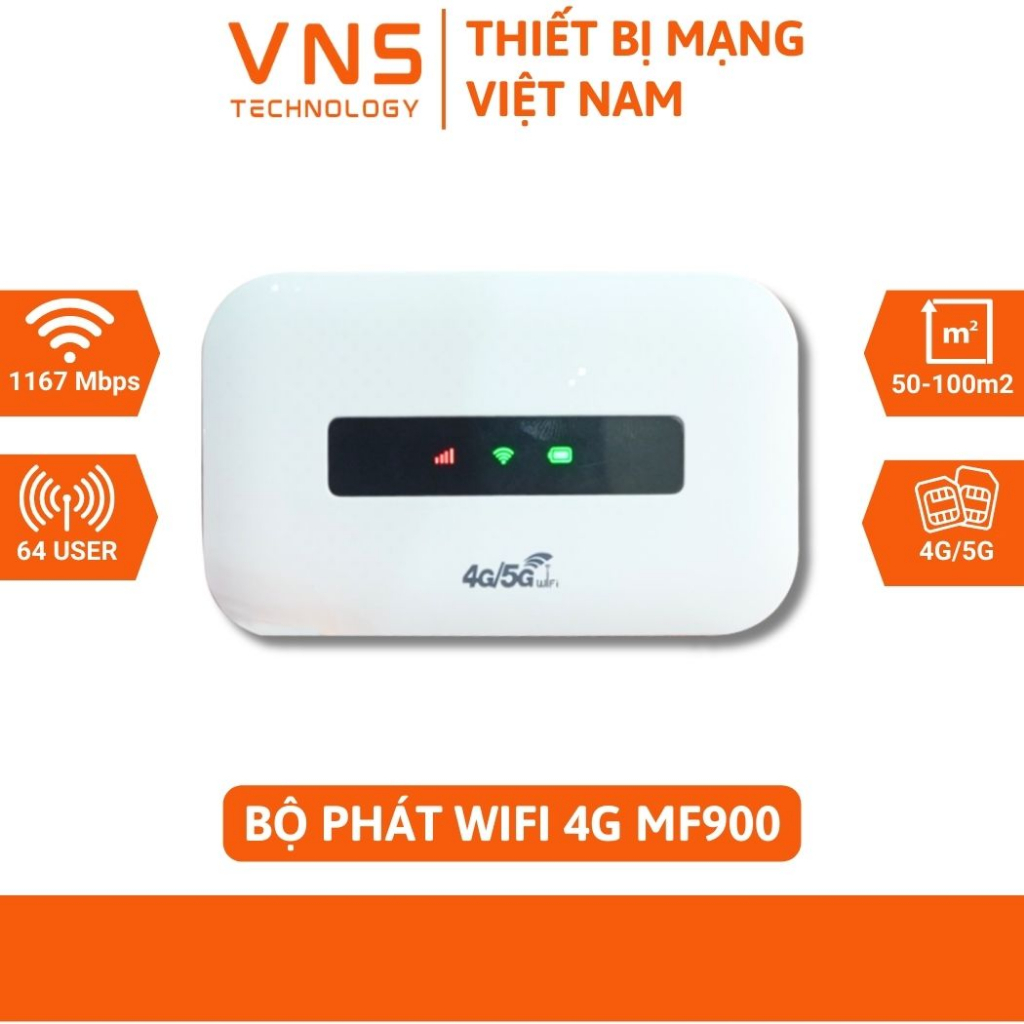 Cục Phát WIFI 4G MF900 VNS Pin 2100mAh (6-8h) Bộ Phát WIFI Không Dây Kết Nối Tối Đa 10 Thiết Bị