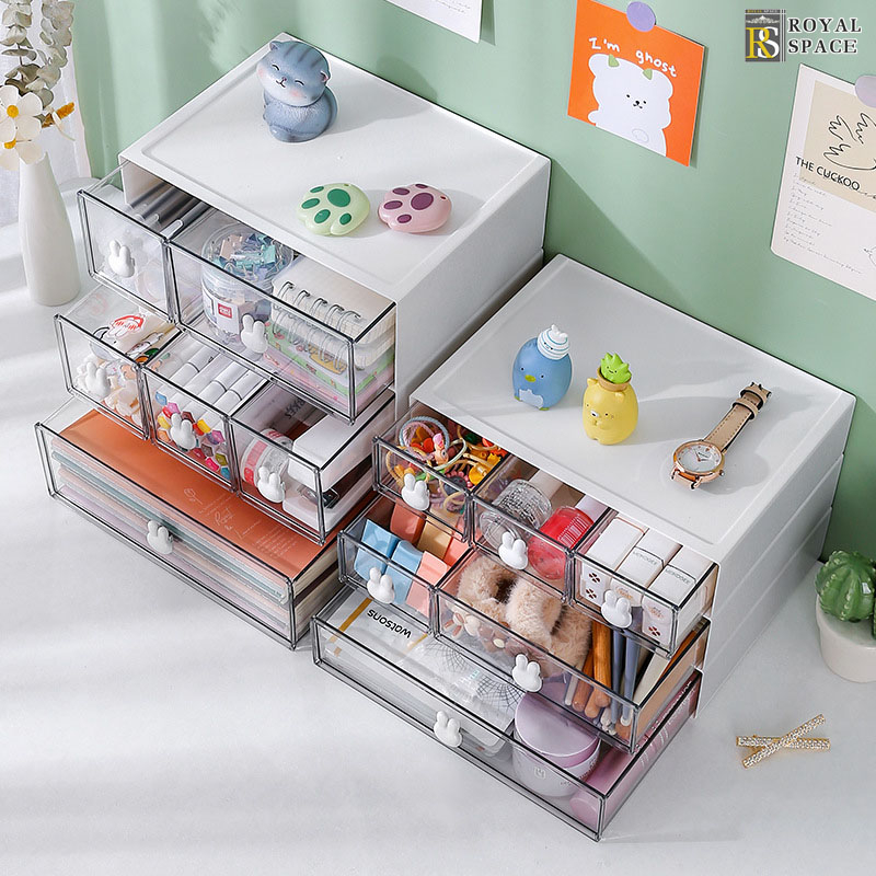 Tủ Đựng Đồ Để Bàn Đa Năng HÌnh Thỏ , Hộp Đựng Đồ Mĩ Phẩm Decor Mini Bàn Học, Bàn Làm Việc Có Ngăn Kéo Mặt Kính Xếp Chồng