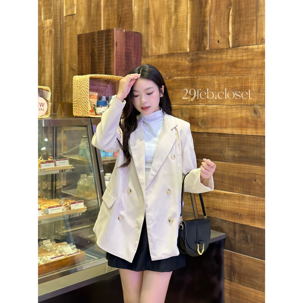 Áo blazer nữ cúc nhựa 29feb.closet vest khoác ngoài 2 lớp dài tay mùa thu đông - A302 | BigBuy360 - bigbuy360.vn