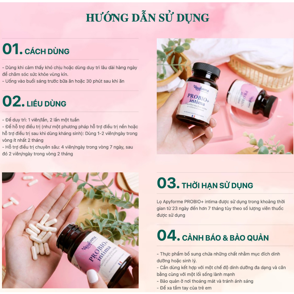 Men vi sinh phụ khoa thuần chay Apyforme chính hãng từ Pháp hộp 60 viên