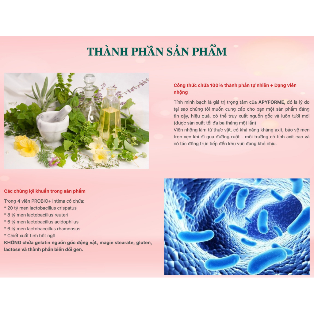 Men vi sinh phụ khoa thuần chay Apyforme chính hãng từ Pháp hộp 60 viên