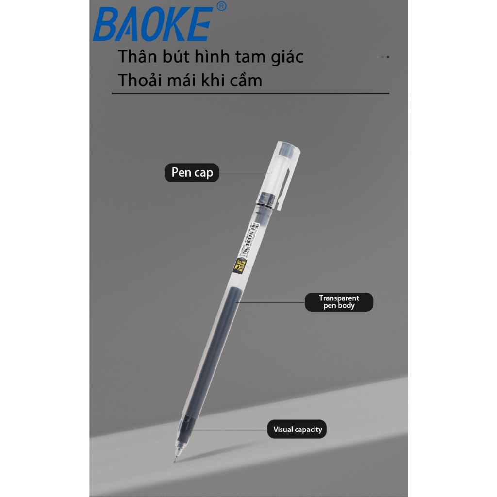 Bút bi nước  Baoke PC5198 - ngòi 0.5mm, thân hình tam giác,mực liền thân, nhỏ gọn, dễ cầm