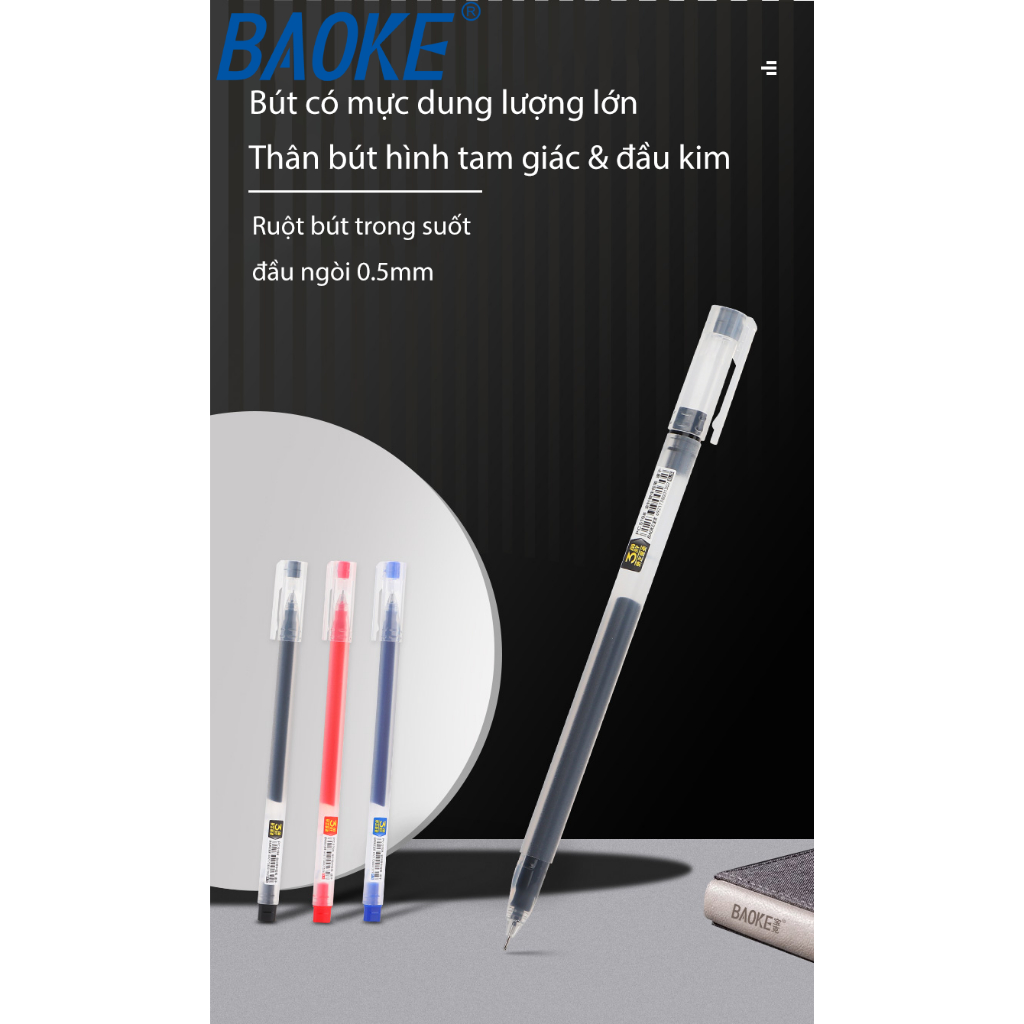 Bút bi nước  Baoke PC5198 - ngòi 0.5mm, thân hình tam giác,mực liền thân, nhỏ gọn, dễ cầm