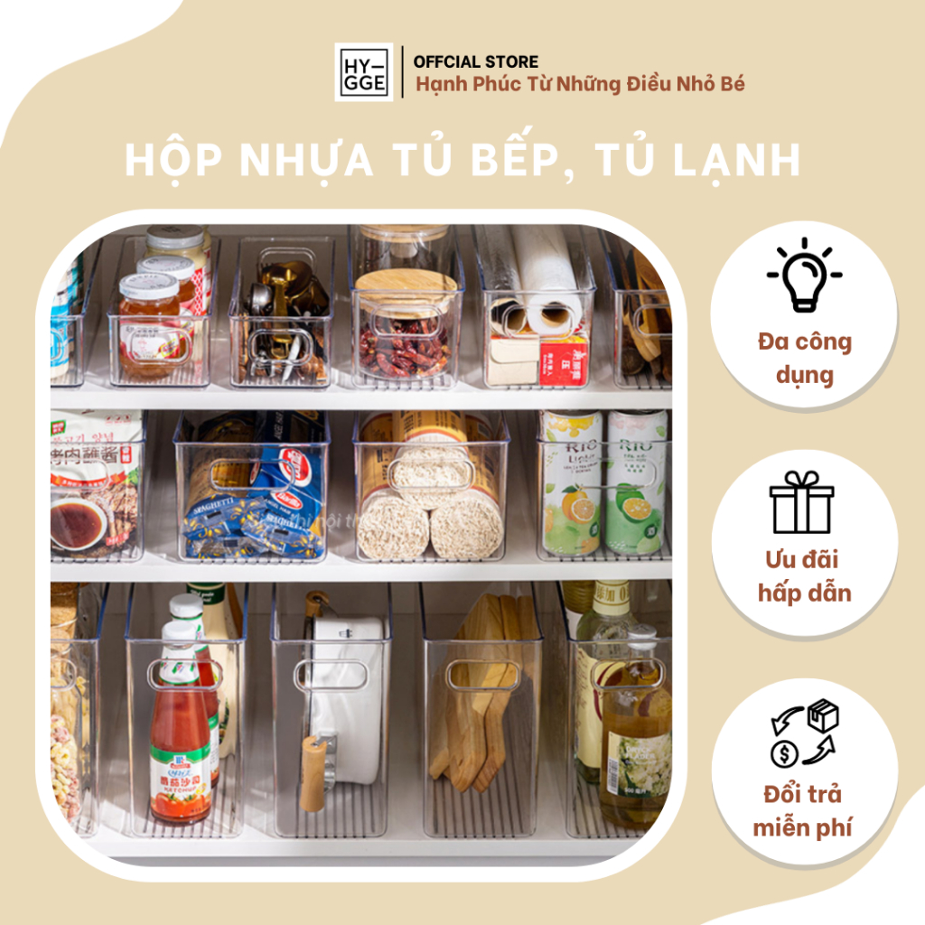 Hộp Nhựa Trong Suốt Lưu Trữ Ngăn Tủ Bếp, Tủ Lạnh Tiện Dụng Với Đa Dạng Kích Thước