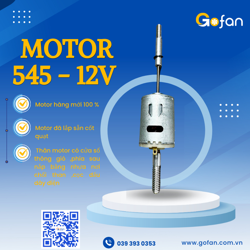 Mô tơ 12V -motor 545 chế quạt kẹp bình chạy acquy 12v DC moteur - phụ tùng động cơ 12V-hàng có sẵn