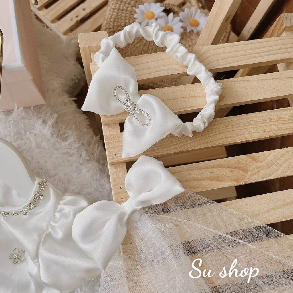 Body váy trắng bé gái dễ thương 🍓[𝐓𝐀̣̆𝐍𝐆 𝐊𝐄̀𝐌 Nơ🍓 Su Shop- body thiết kế sinh nhật thôi nôi cho bé