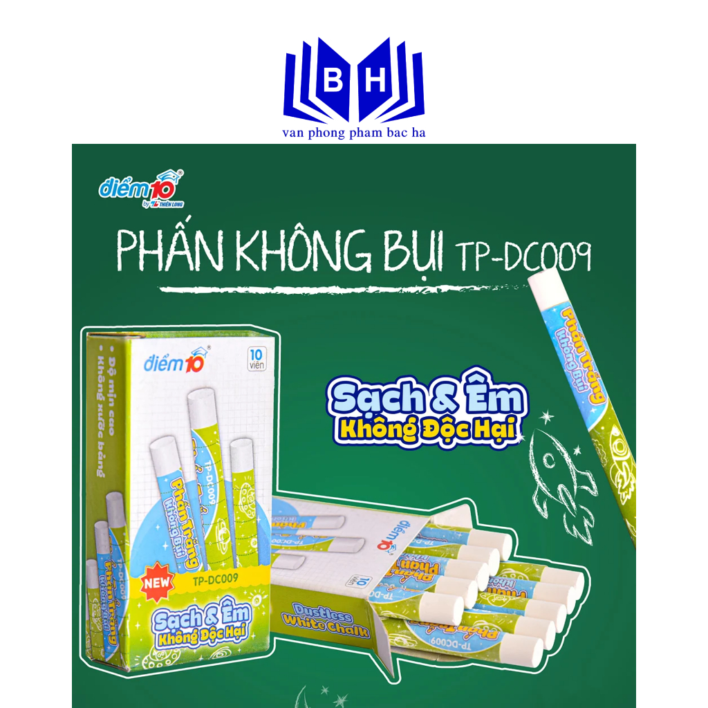 Phấn trắng không bụi Thiên Long Điểm 10 TP-DC009 - Sạch và êm, không độc hại