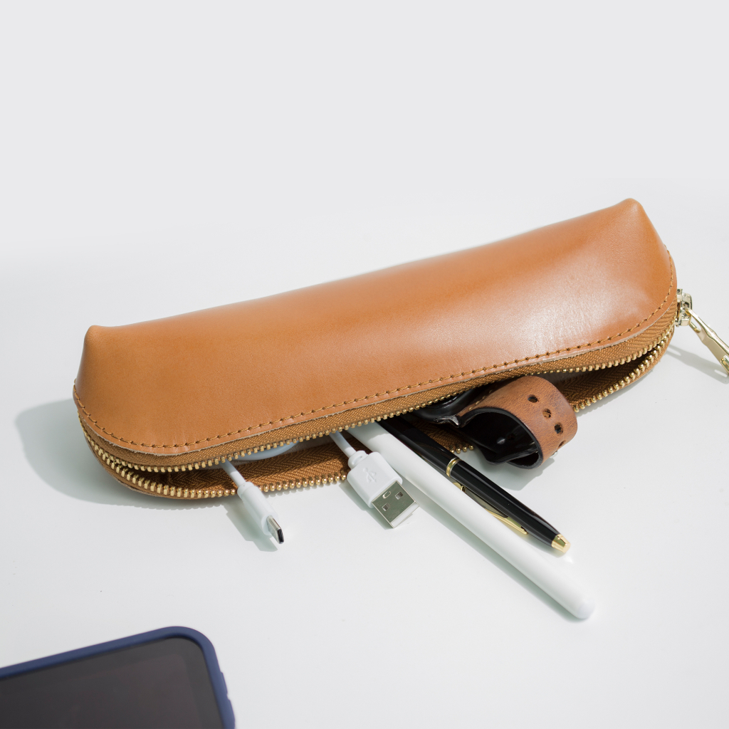 Hộp đựng bút da bò cao cấp P126, 100% da bò thật, có khóa kéo, bảo hành 12 tháng