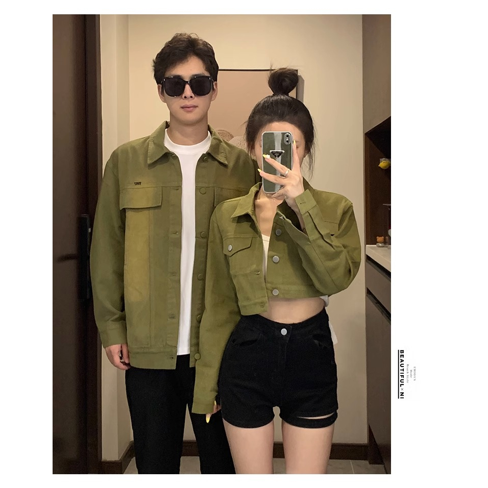 NEW ODER. SET ÁO KHOÁC ĐÔI NAM NỮ, ÁO KHOÁC CROROP NỮ MÀU XANH RÊU. MẪU MỚI 2026