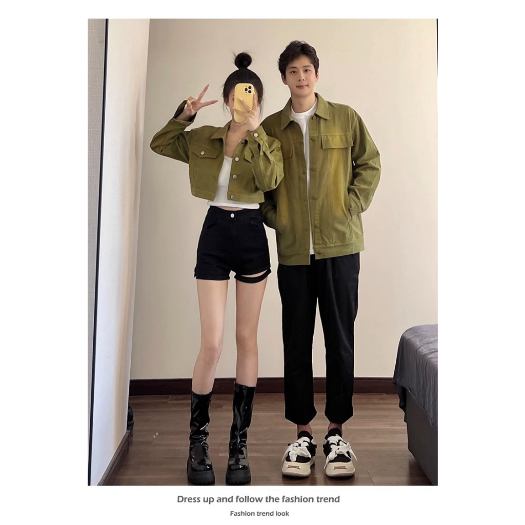 NEW ODER. SET ÁO KHOÁC ĐÔI NAM NỮ, ÁO KHOÁC CROROP NỮ MÀU XANH RÊU. MẪU MỚI 2026