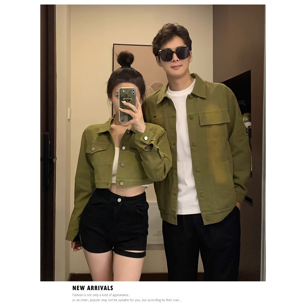 NEW ODER. SET ÁO KHOÁC ĐÔI NAM NỮ, ÁO KHOÁC CROROP NỮ MÀU XANH RÊU. MẪU MỚI 2026