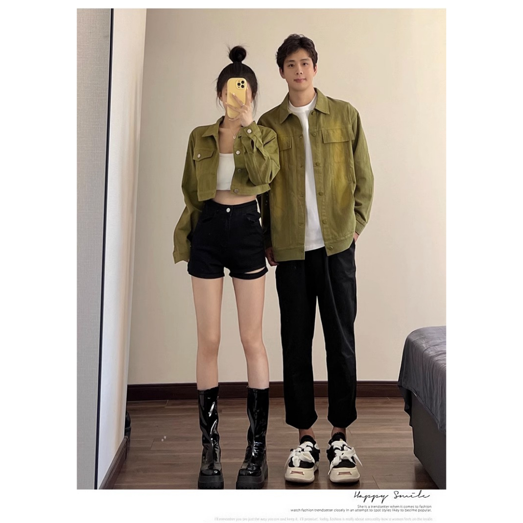 NEW ODER. SET ÁO KHOÁC ĐÔI NAM NỮ, ÁO KHOÁC CROROP NỮ MÀU XANH RÊU. MẪU MỚI 2026