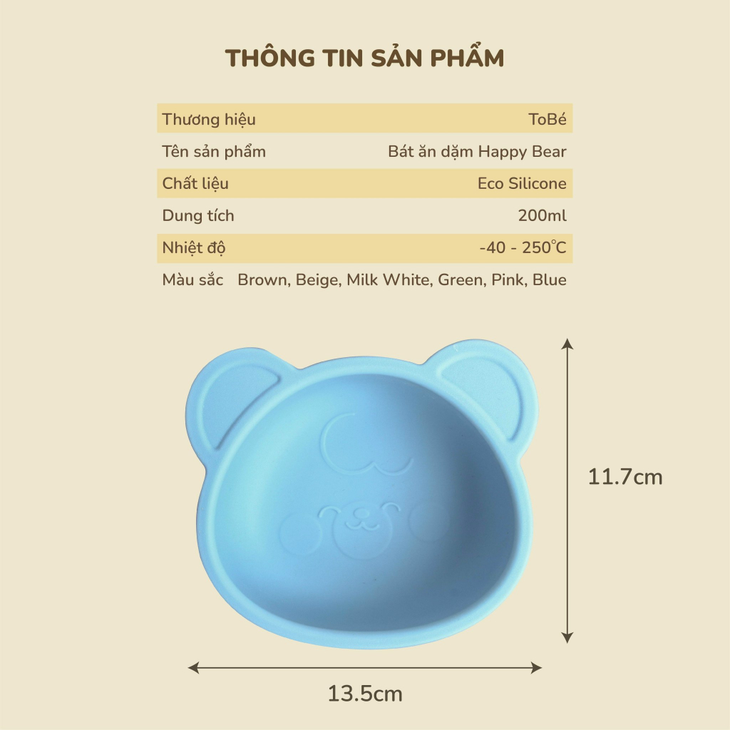 Bát ăn dặm Happy Bear Tobe chất liệu silicon y tế an toàn cho bé lunakidsbaby