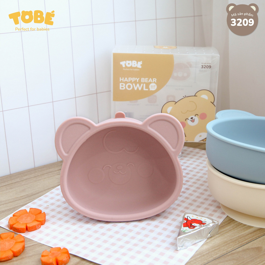 Bát ăn dặm Happy Bear Tobe chất liệu silicon y tế an toàn cho bé lunakidsbaby