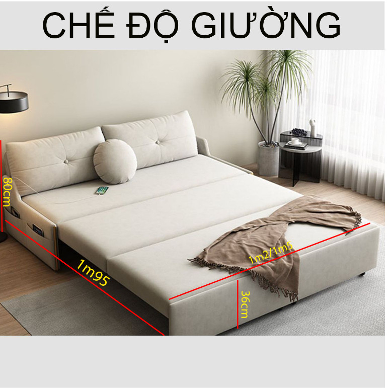 Sofa Giường Gấp Gọn, Giường Sofa Thông Minh, Sofa Giường Tích Hợp Ổ Sạc Điện Thoại Và Ngăn Để Đồ Rộng Dãi Thoáng Mát