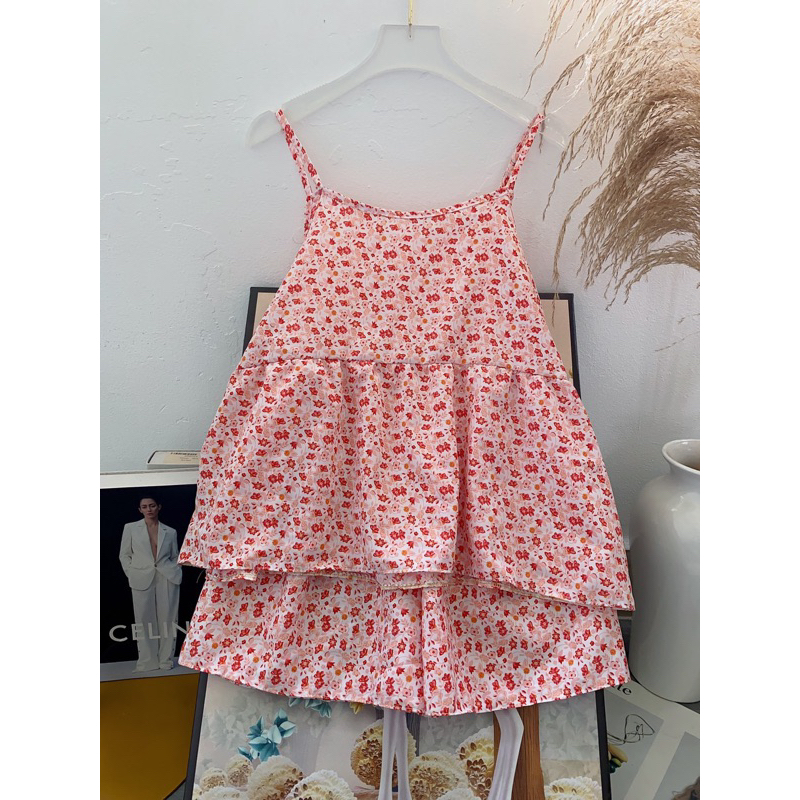 Bộ lụa 2 dây babydoll mặc nhà dễ thương