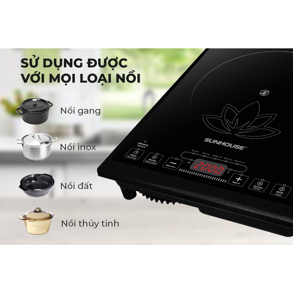 Bếp hồng Nngoại Sunhouse SHD6013KB  SHD6011- Không Kén Nồi - Tặng Kèm Vĩ Nướng - Hàng Chính Hãng