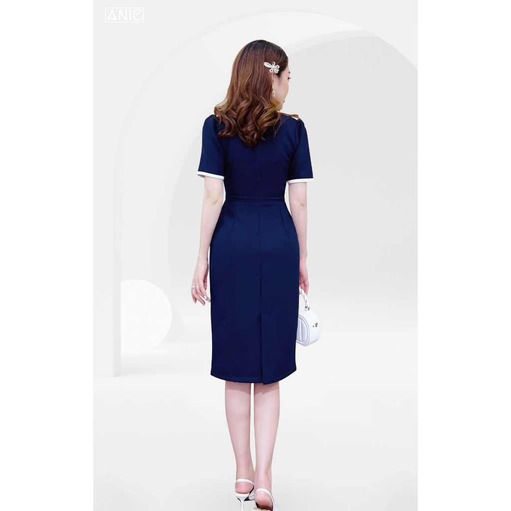 ANIE - Đầm Xanh Đen Phối Viền Emily - AN1985