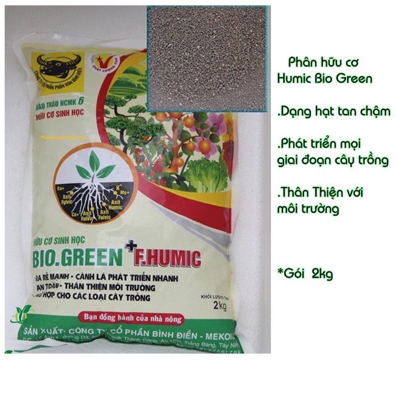 PHÂN BÓN HUMIC DẠNG VIÊN TAN CHẬM ĐẦU TRÂU HỮU CƠ SINH HỌC BIO GREEN + F.HUMIC