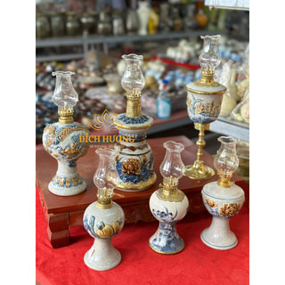 Đèn thờ, đèn dầu men rạn dáng tròn gốm sứ bát tràng, họa tiết sắc nét