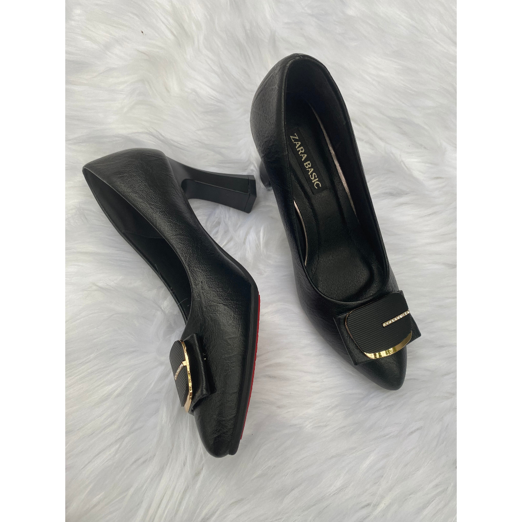 Giày cao gót công sở nữ mũi nhọn đế vuông 3-5-7 phân