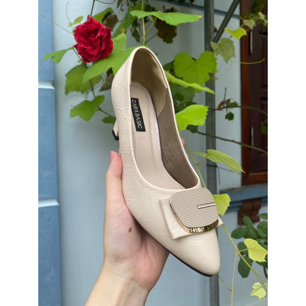 Giày cao gót công sở nữ mũi nhọn đế vuông 3-5-7 phân