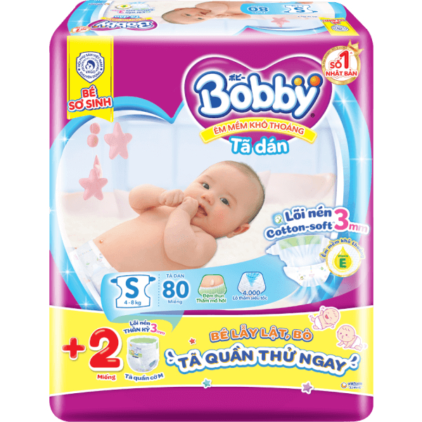 Tã Dán Bobby Fresh Siêu Mỏng S80+2