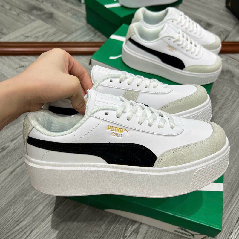 Giày Sneaker Pumaa Oslo Maja. Giày Puma oslo trắng xám đen đế cao , GIÀY PUMA đế cao mẫu mới