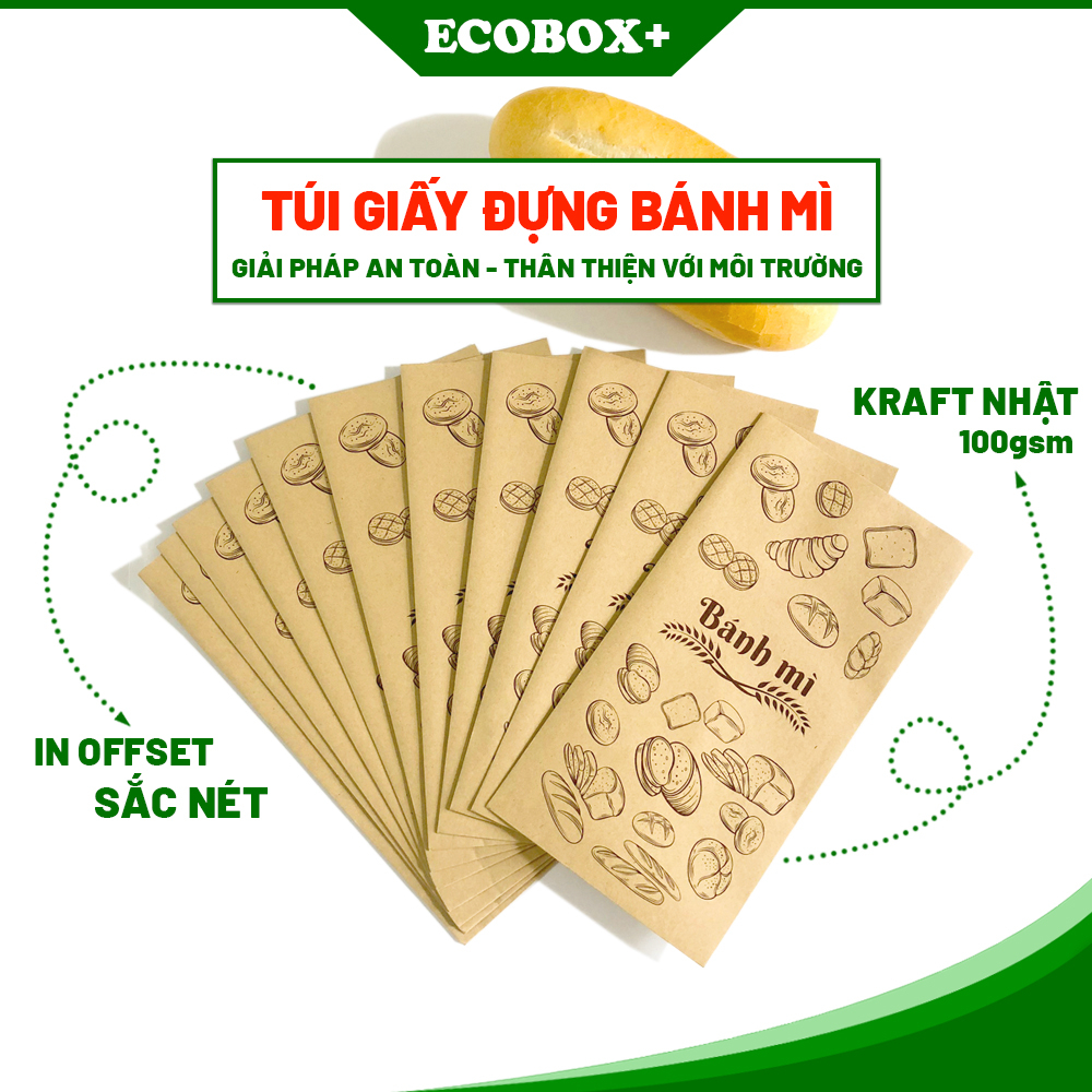 SET 100 Túi Giấy Đựng Bánh Mì Size 13x25cm, Giấy Kraft Nhật 100gsm, Bao Gói Bánh Mỳ, Không Mùi, An Toàn, Hút Dầu Tốt