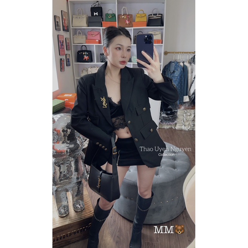 ÁO VEST ÁO BLAZER YSL ĐEN KHOÁ VÀNG Ạ