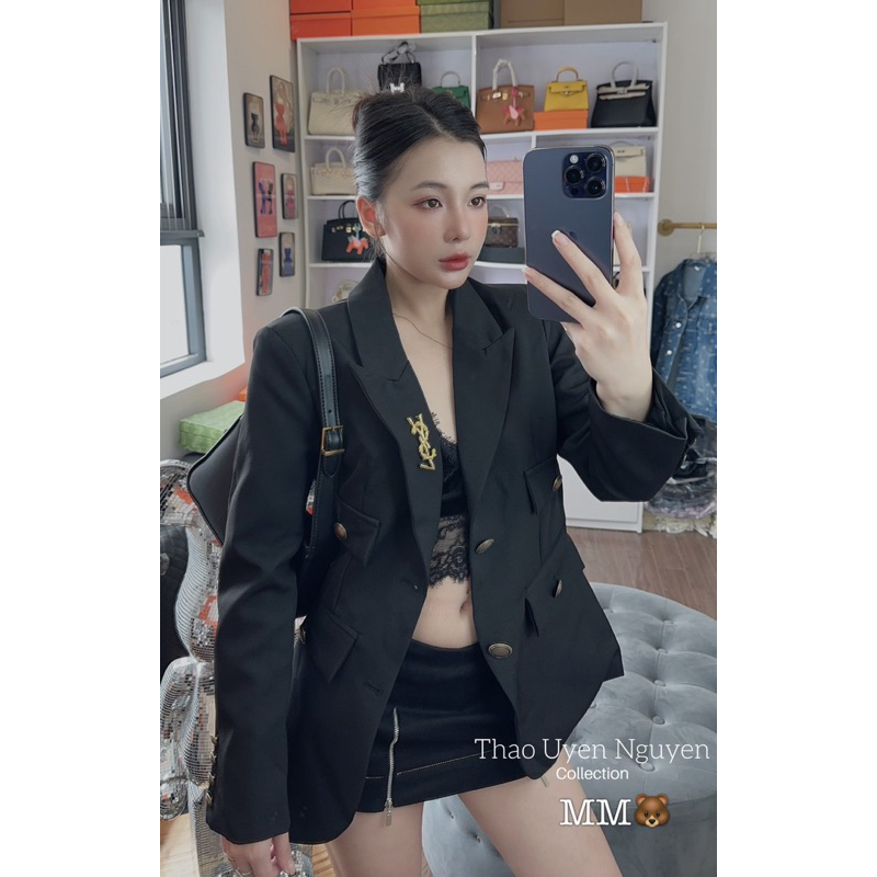 ÁO VEST ÁO BLAZER YSL ĐEN KHOÁ VÀNG Ạ