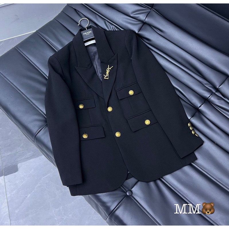 ÁO VEST ÁO BLAZER YSL ĐEN KHOÁ VÀNG Ạ