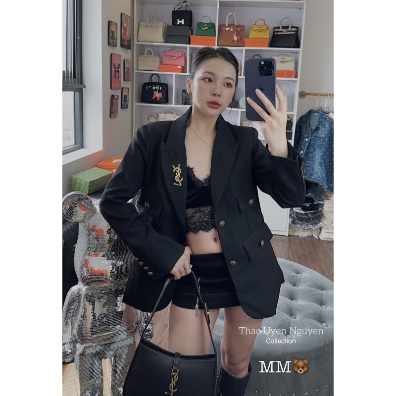 ÁO VEST ÁO BLAZER YSL ĐEN KHOÁ VÀNG Ạ