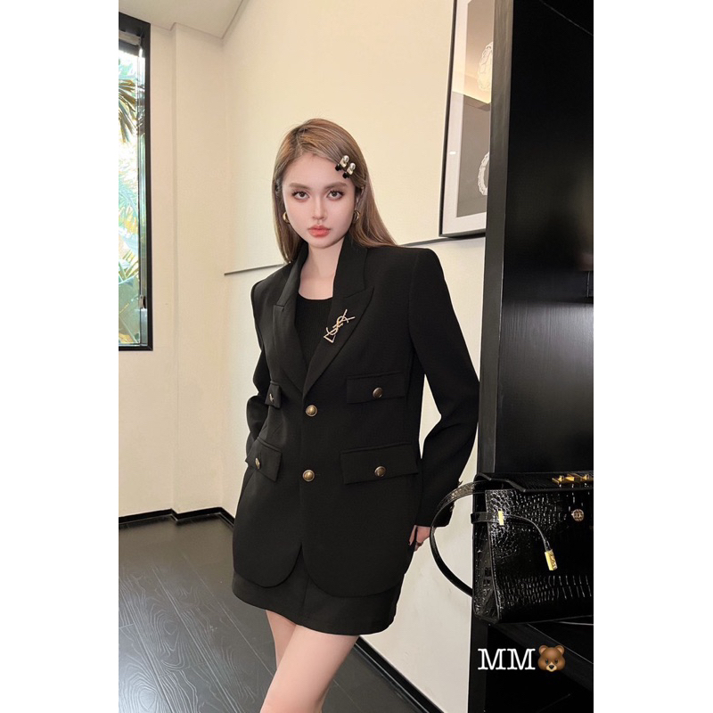 ÁO VEST ÁO BLAZER YSL ĐEN KHOÁ VÀNG Ạ